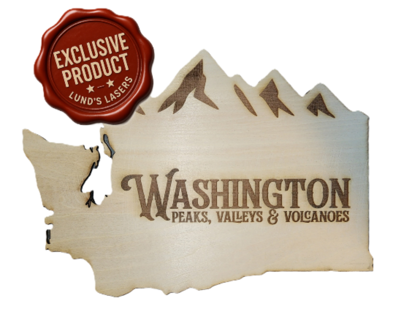 Washington State Peaks, Valleys & Volcanoes Wooden Sign