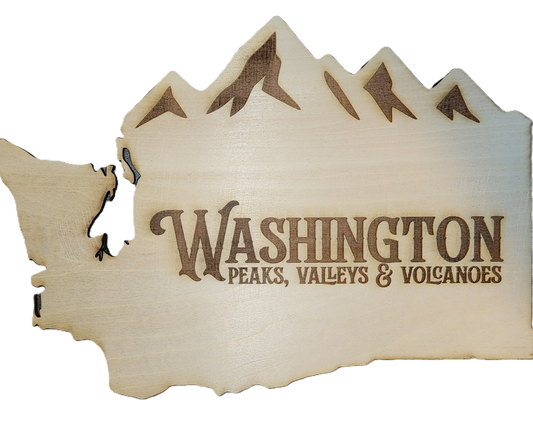 Washington State Peaks, Valleys & Volcanoes Wooden Sign