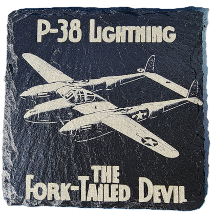 P-38 Lightning Slate Drink Coaster – "The Fork-Tailed Devil"