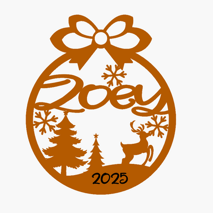 Decorative Christmas ornament with 'Roey' and '2025' on a white background