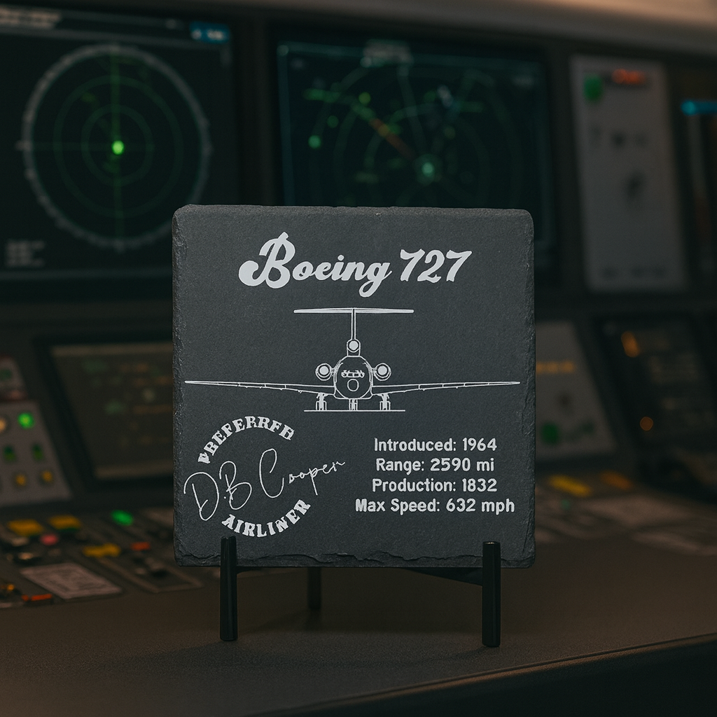 Boeing 727 display sign in front of aircraft instruments