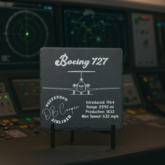 Boeing 727 display sign in front of aircraft instruments