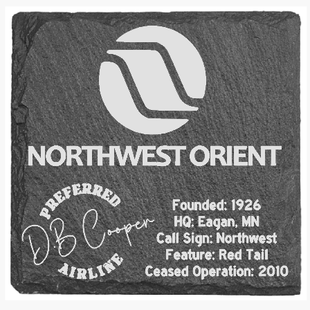 Northwest Orient logo on a slate tile with text details