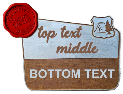 Decorative sign with text placeholders and a red wax seal on a white background
