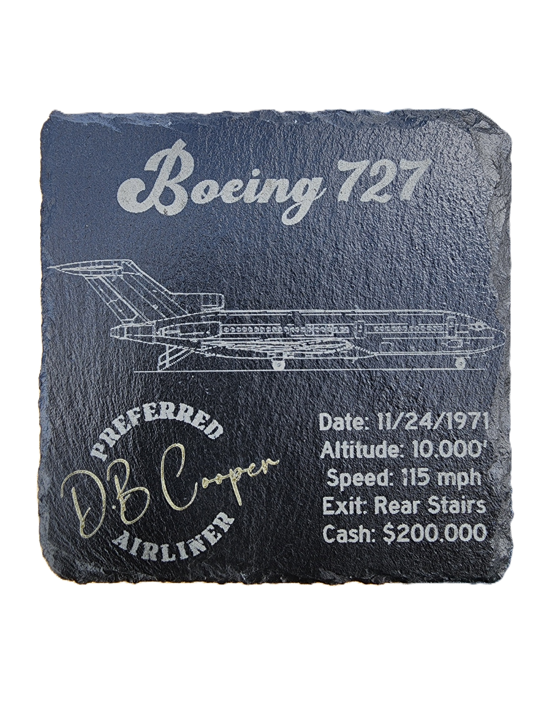 D.B. Cooper Boeing 727 Slate Coaster